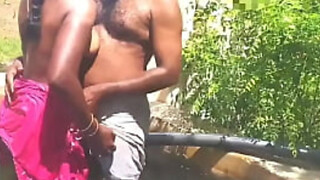 Tamil aunty bathing and plowing with