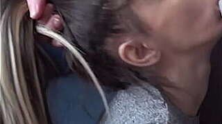 Candie Overgo goes on her lap for a facial oral-stimulation
