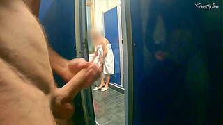 Dormitory MIXED ROOM: shower flashing handjob