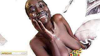 African Casting - Tall Ebon Non-professional Slobbers Whole Atop of Vast White Dick