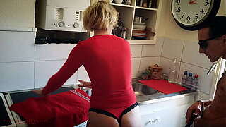 Sexually excited Nymphomaniac Mother-In-Law, Cleans In Underwear To Tease Her Stepson.