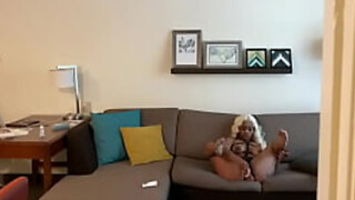 My excited roommate caught me jerking off with my fake cock and I was so horny!