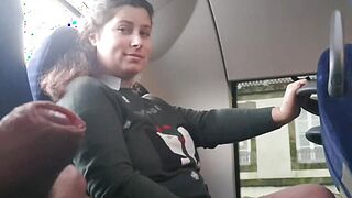 Voyeur seduces Milf to Suck&amp;Jerk his Knob in Bus