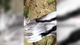 Sri Lankan training school female outside rainy day getting off
