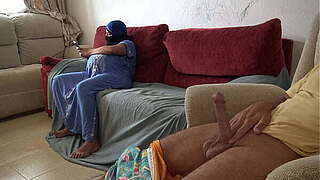 Arab milf acquires spunk flow in her meet from masturbating stepson
