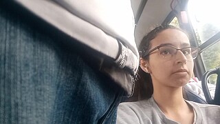 Nerd Maiden Flashing Bulge in Bus